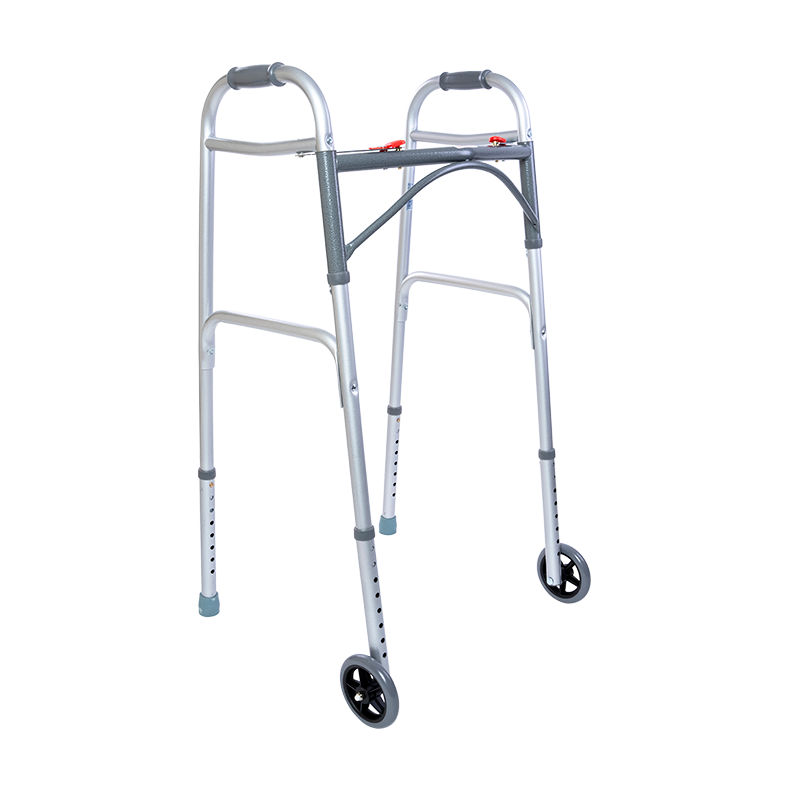 Steel Button Folding Walker with Wheels, Adult