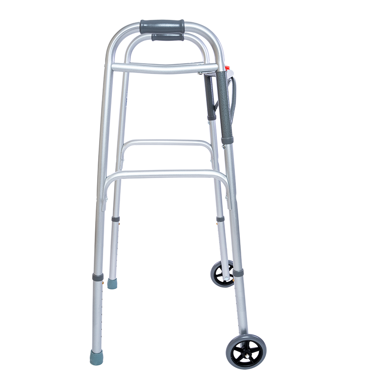 Steel Button Folding Walker with Wheels, Adult