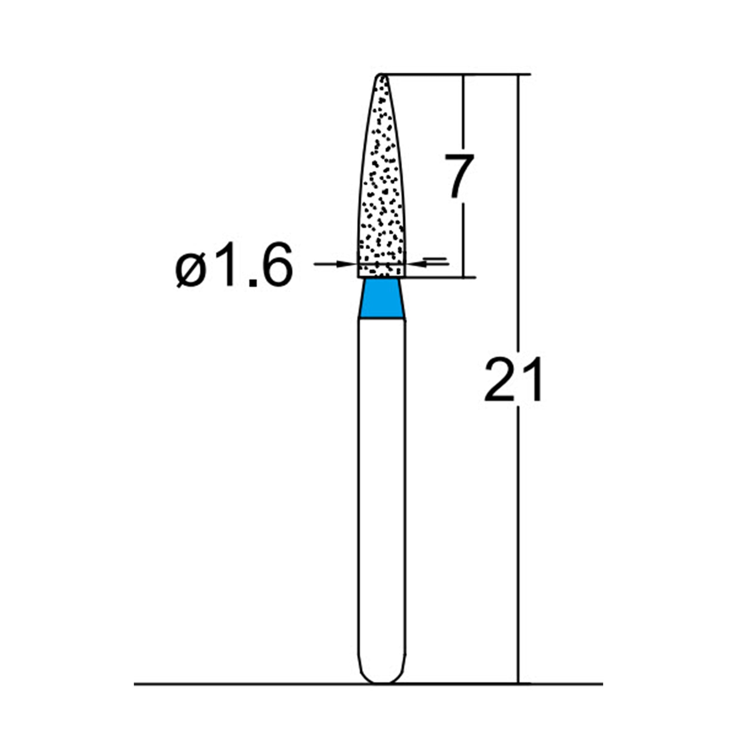 Cylindrical, Ogival End 1.6 mm Dia. Medium Grit Diamond Bur 5 per pack. 245.16M1
