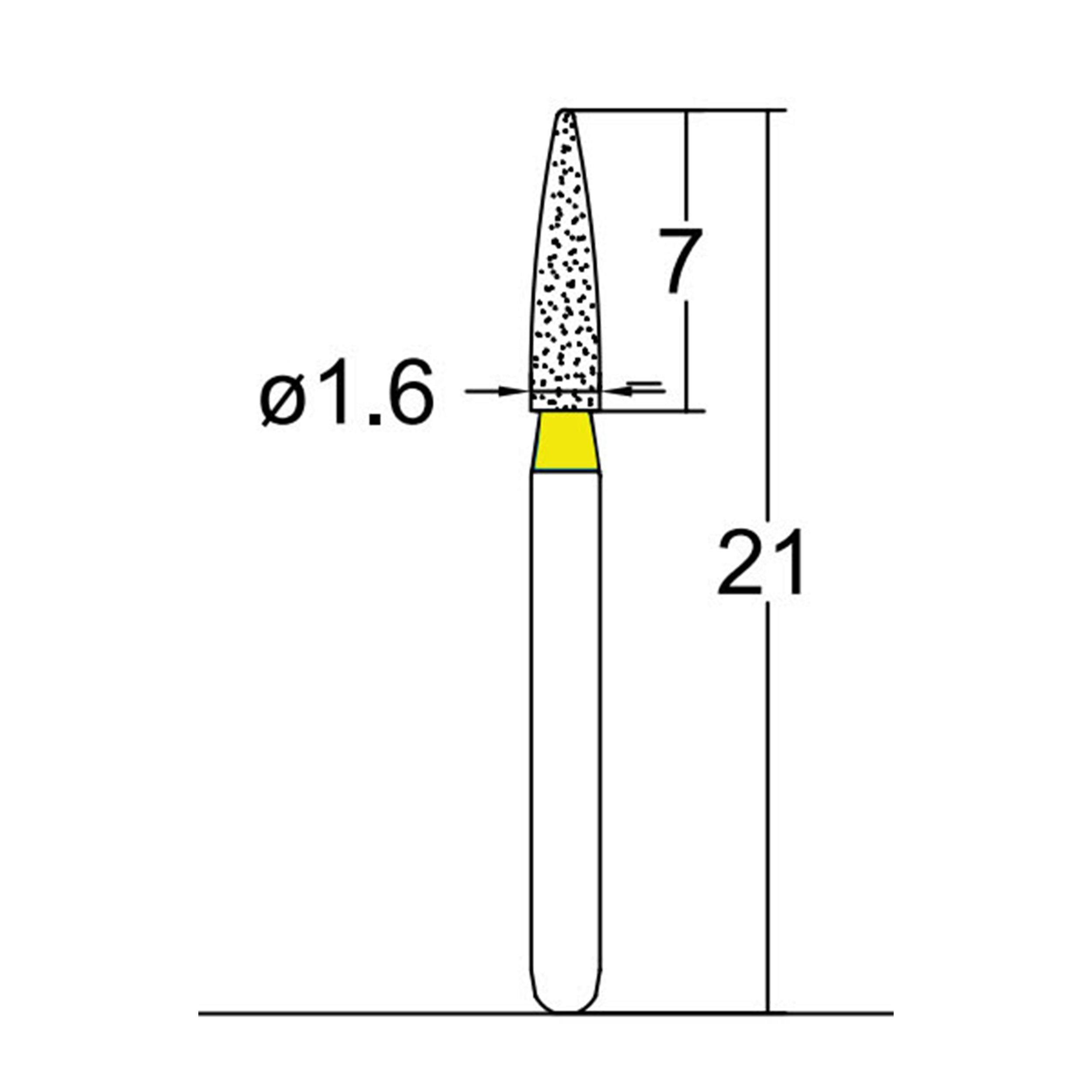 Cylindrical, Ogival End 1.6 mm Dia. Extra Fine Grit Diamond Bur 5 per pack. 245.16EF1