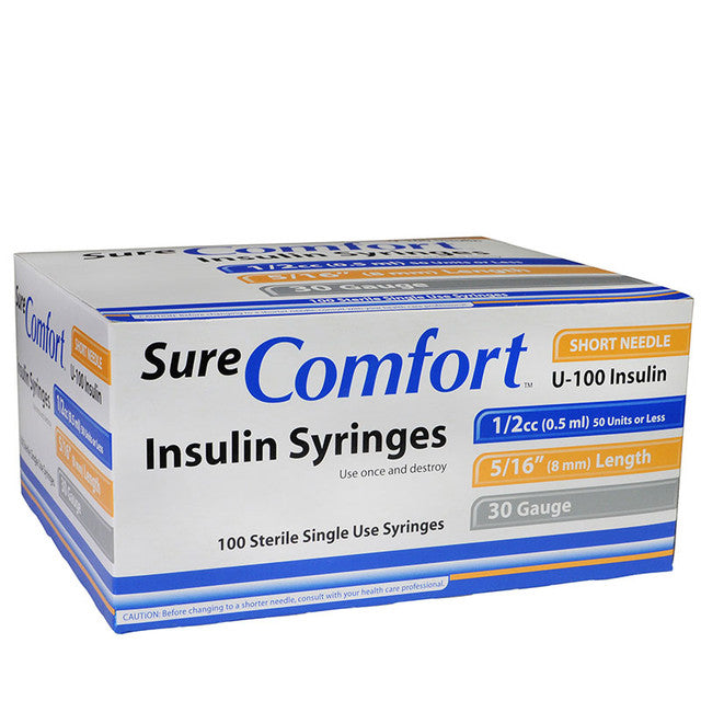 SureComfort™ Insulin Syringes, 1/2cc, 30G x 5/16" (S8490)