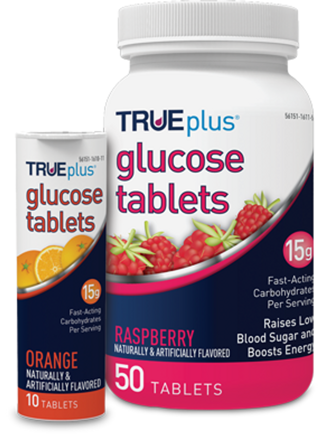 TRUEplus® Glucose Tablets, Raspberry, 50ct