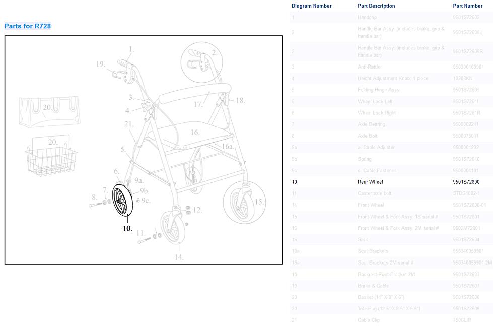 Front/Rear Wheel Assembly for Drive R728 Rollators