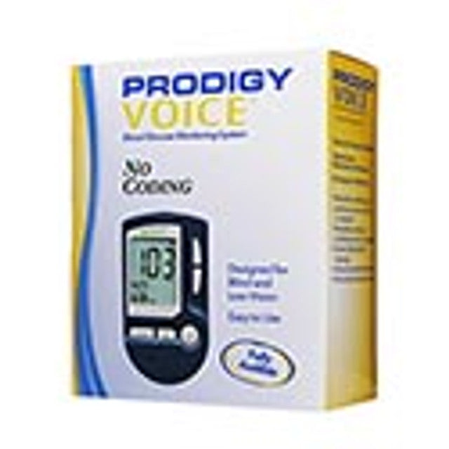 Prodigy Voice® Blood Glucose Monitoring System, Meter, 2 AAA Batteries, 10 Prodigy® Test Strips, Lancing Device, 10 Sterile Lancets, 1 Control Solution, User & Quick Reference Guide, Carrying Case, Logbook (E0607) (Not for E-Commerce Sales)