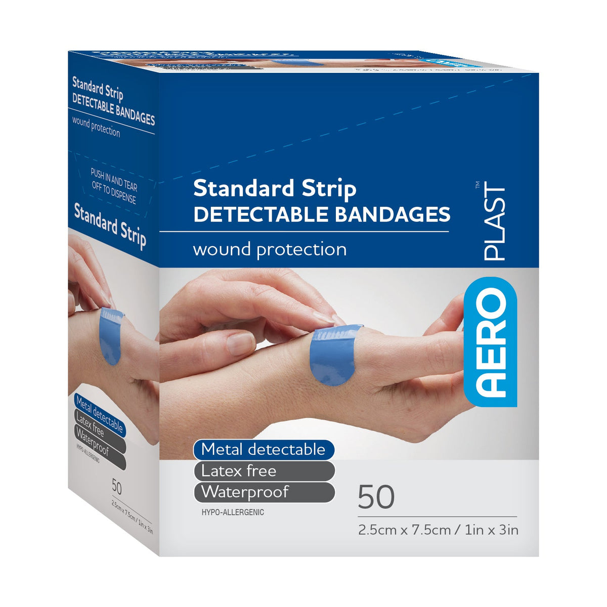 AEROPLAST™ Detectable X-Wide Strip Bandages 1in x 3in 50/box