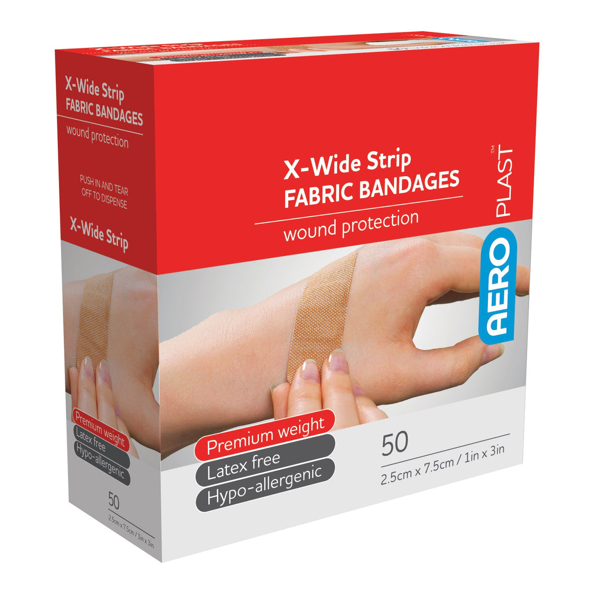 AEROPLAST™ Fabric X-Wide Strip Bandages 1in x 3in 50/box