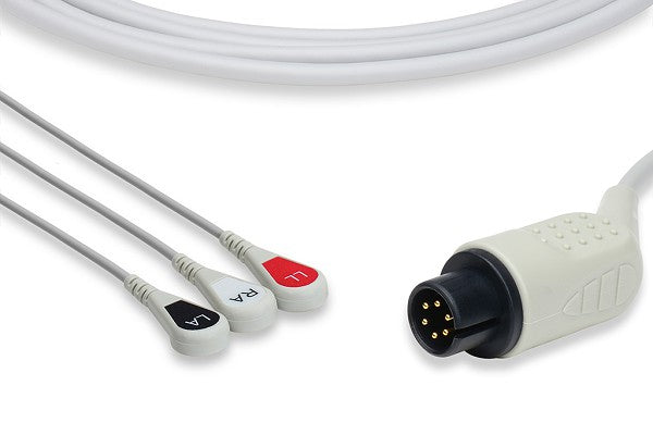 AAMI One-Piece ECG Cable, 45 Angled Connector, 3 Leads Snap