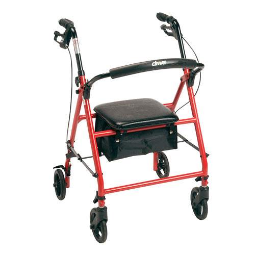 Red Steel Rollator with 6 Wheels-Down