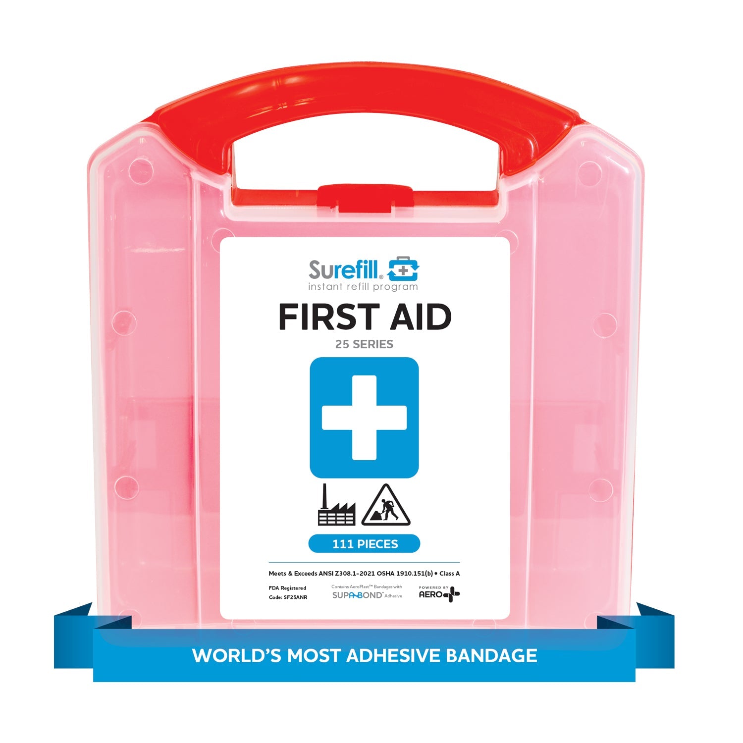 SUREFILL™ 25 ANSI 2021 A+ First Aid Kit - Retail Plastic Case