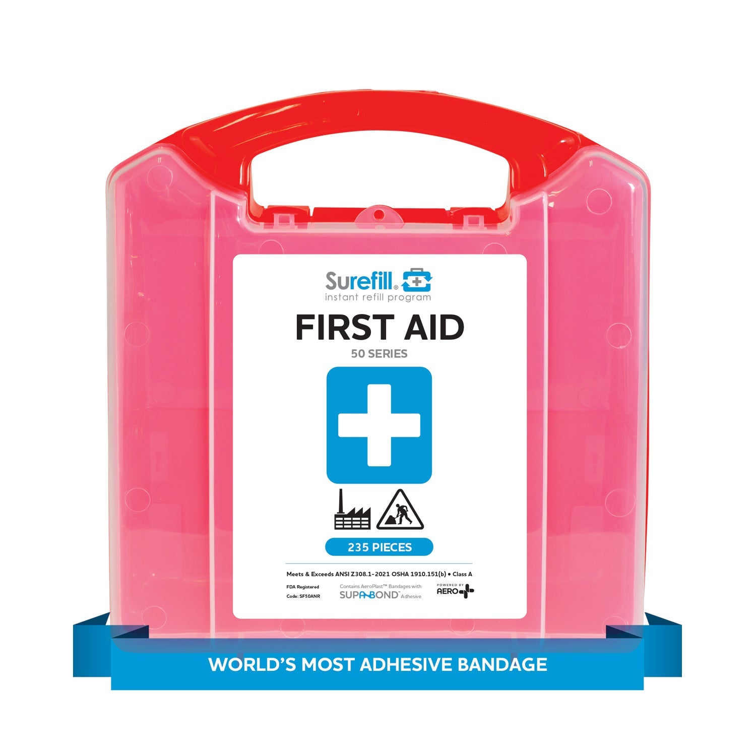 SUREFILL™ 50 ANSI 2021 A+ First Aid Kit - Retail Plastic Case