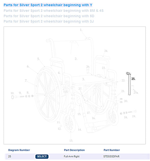 Full Arm Assembly for Drive Silver Sport  Right  1ea