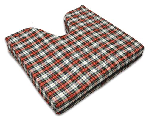 Coccyx Wheelchair Cushion Foam  Plaid  16  x 18  x 3