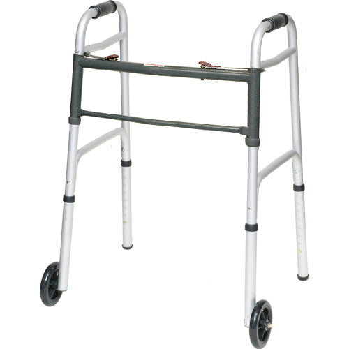 Aluminum Junior Walker Folding 5  Wheels 2 Button Release