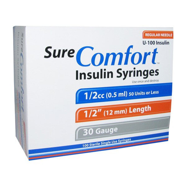 SureComfort™ Insulin Syringes, 1/2cc, 30G x 1/2" (S8490)