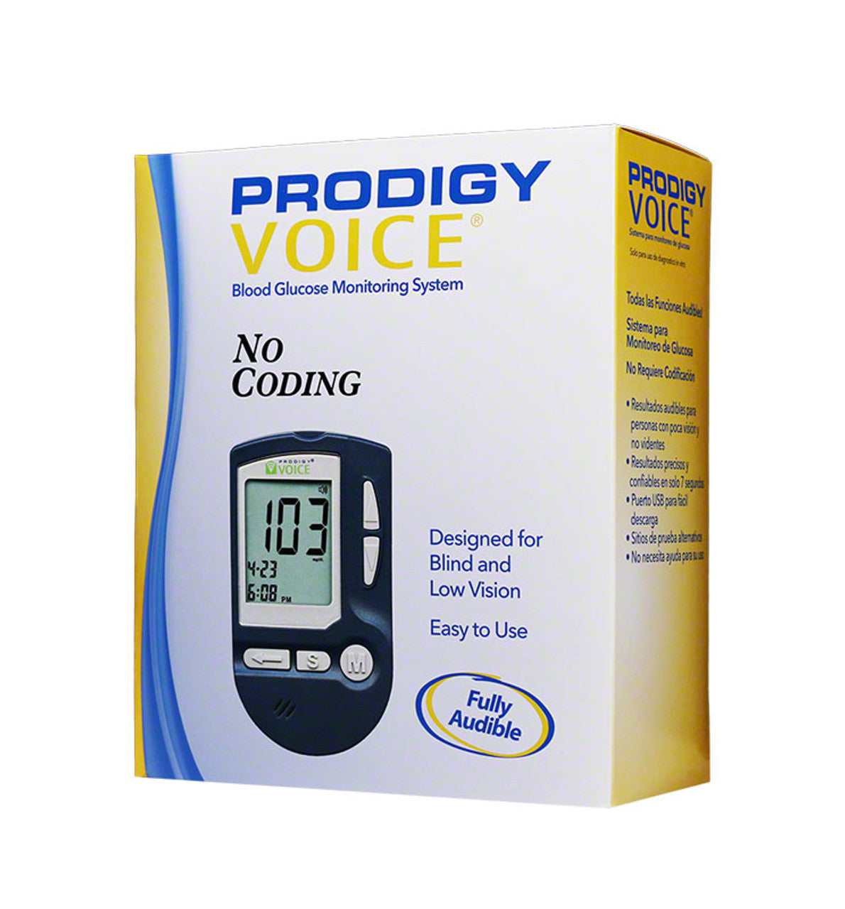 Prodigy Voice® Blood Glucose Monitoring System, Meter, 2 AAA Batteries, 10 Prodigy® Test Strips, Lancing Device, 10 Sterile Lancets, 1 Control Solution, User & Quick Reference Guide, Carrying Case, Logbook (E0607) (Not for E-Commerce Sales)