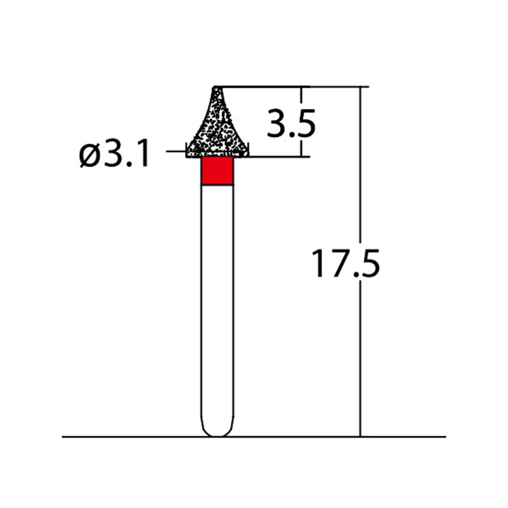 Conical, Concave Side 3.1 mm Dia. Fine Grit Diamond Bur 5 per pack. 466.31F1