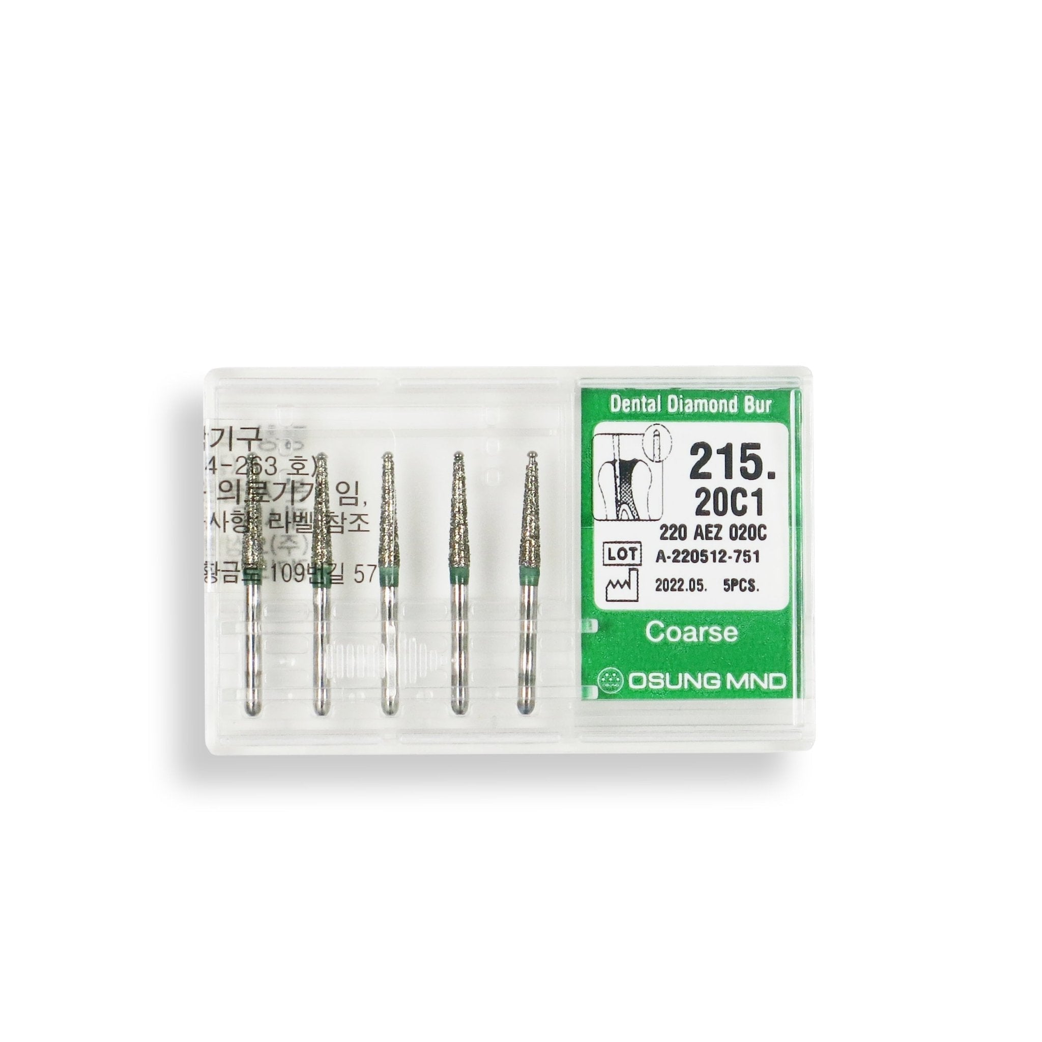 Endo Z Bur, Conical End, Dome End Side Cutting Only 2 mm Dia. Coarse Grit Diamond Bur 5 per pack. 215.20C1