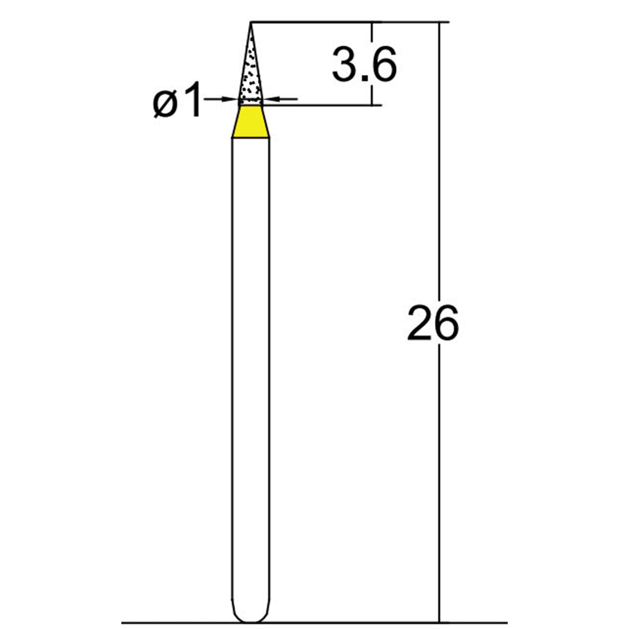 Conical Pointed 1 mm Dia. Extra Fine Grit Diamond Bur 5 per pack. 159.10EF1