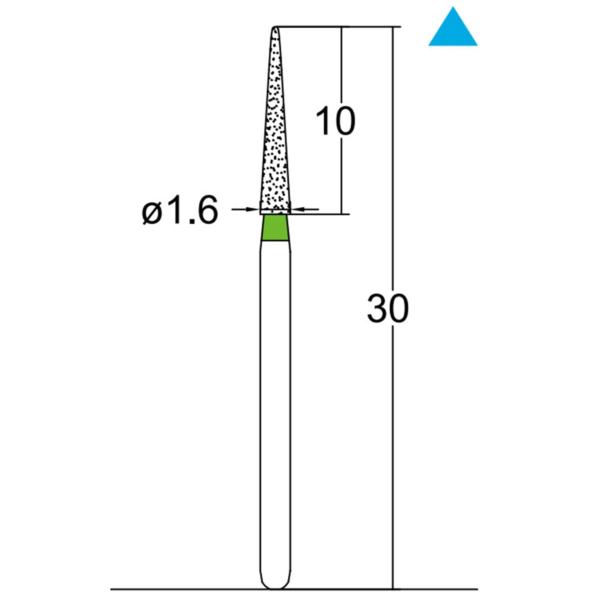 Conical Pointed, Slender 1.6 mm Dia. Coarse Grit Diamond Bur 3 per pack. 164.16C2