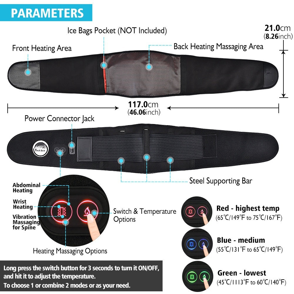 Red Light Heating Massage Belt Electric Heating Waist Supporter Lumbar Disc Massage Physical Therapy Band
