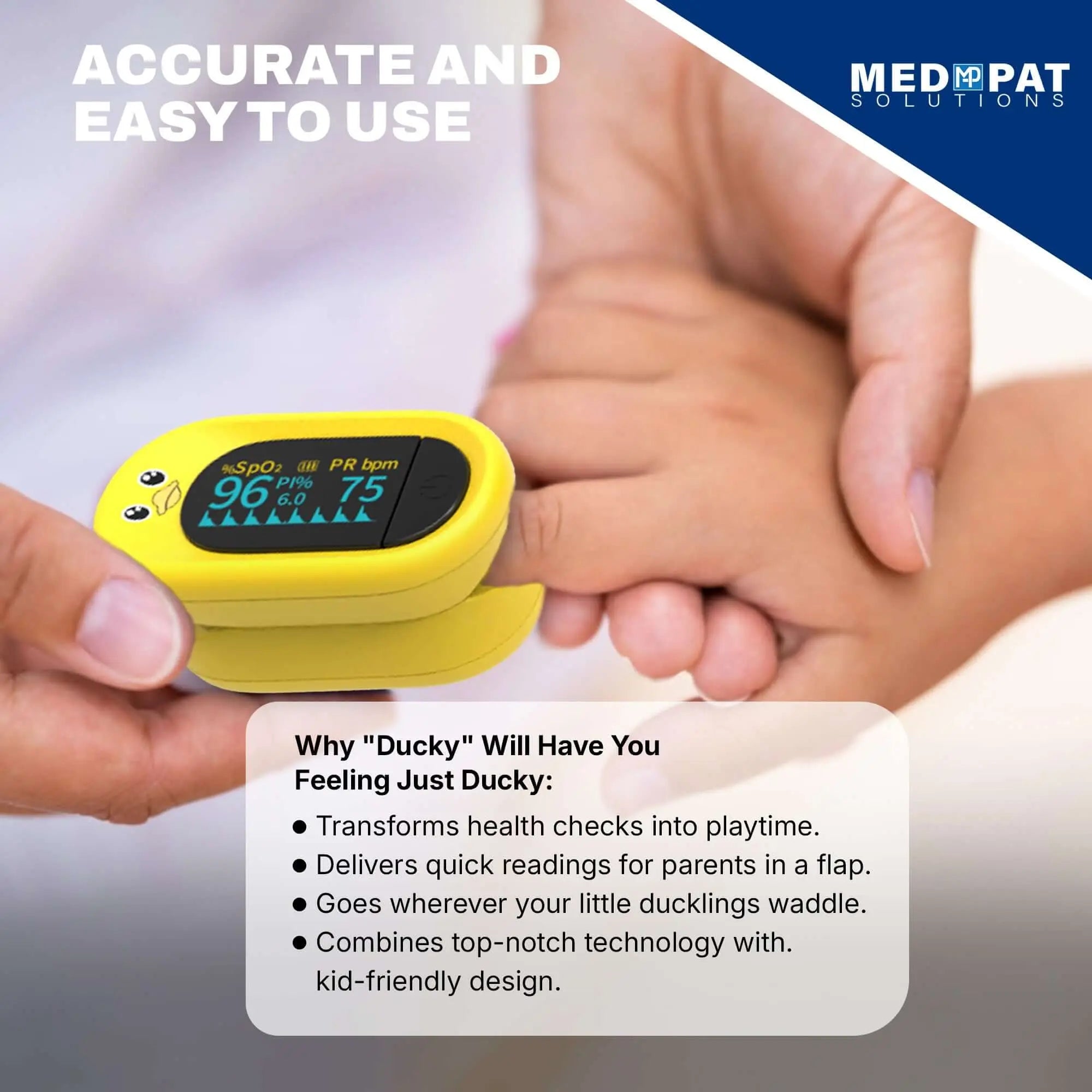 Med-Pat "Ducky" PXC-1 Kids Pulse Oximeter | Fast SpO₂ & Heart Rate | FDA Cleared