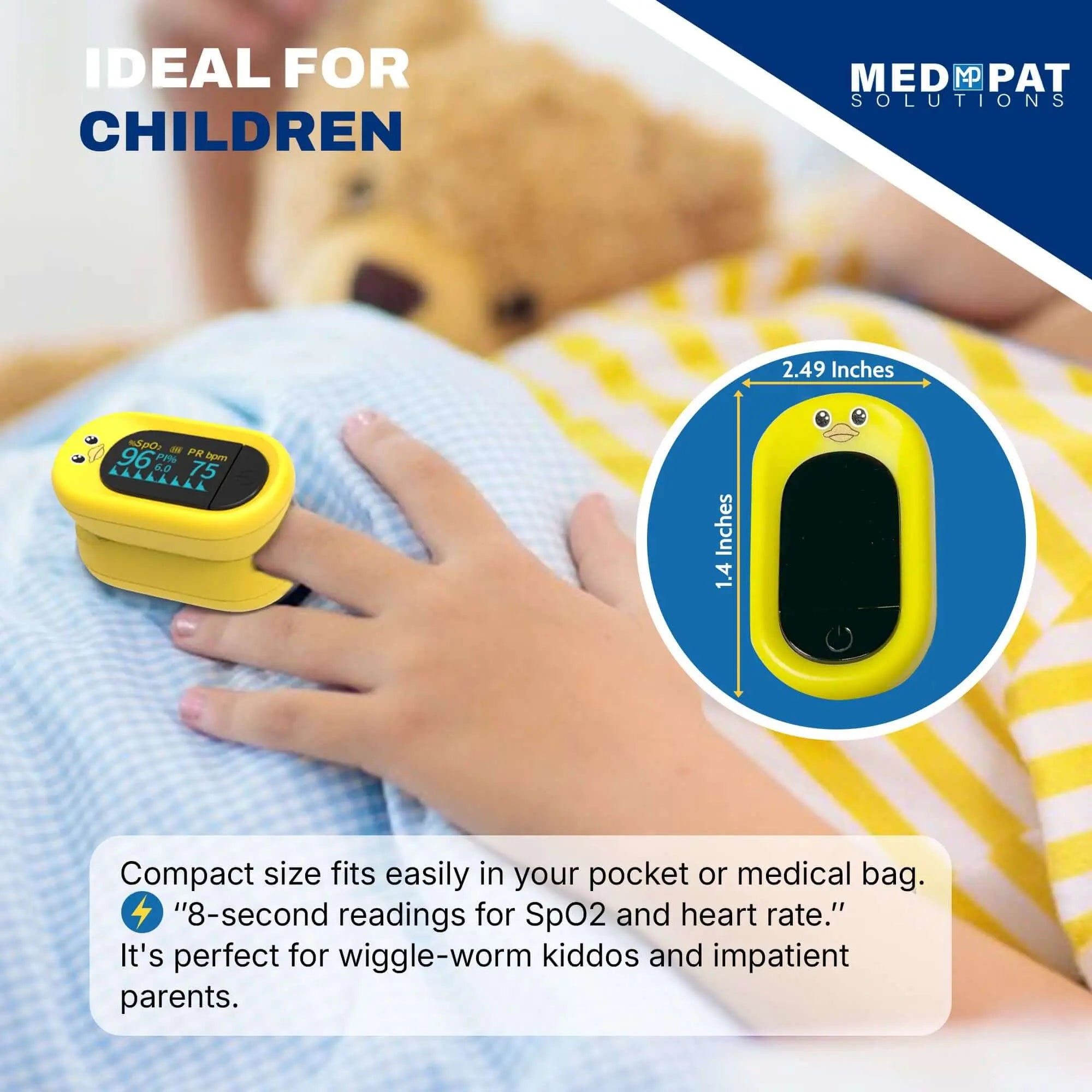 Med-Pat "Ducky" PXC-1 Kids Pulse Oximeter | Fast SpO₂ & Heart Rate | FDA Cleared